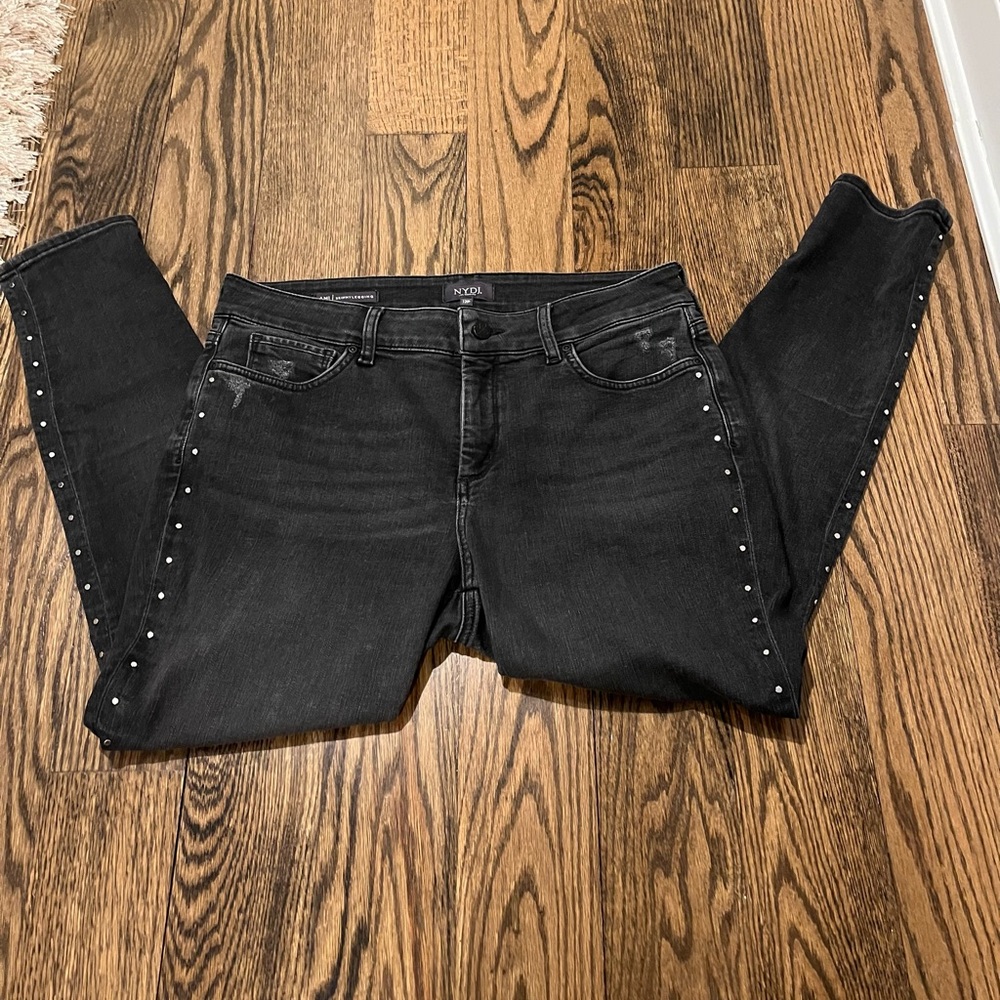 NYDJ Women's Black Skinny Jeans with Stud Details Size 12P